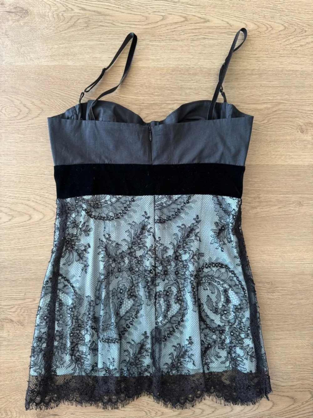 Ticci Tonetto Black & Blue Floral Lace Y2K Chemise Bustier Velvet Camisole Top P